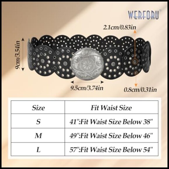 Vintage Western Belt PU Leather Adjustable Disc Buckle Boho Style Waist main image 5